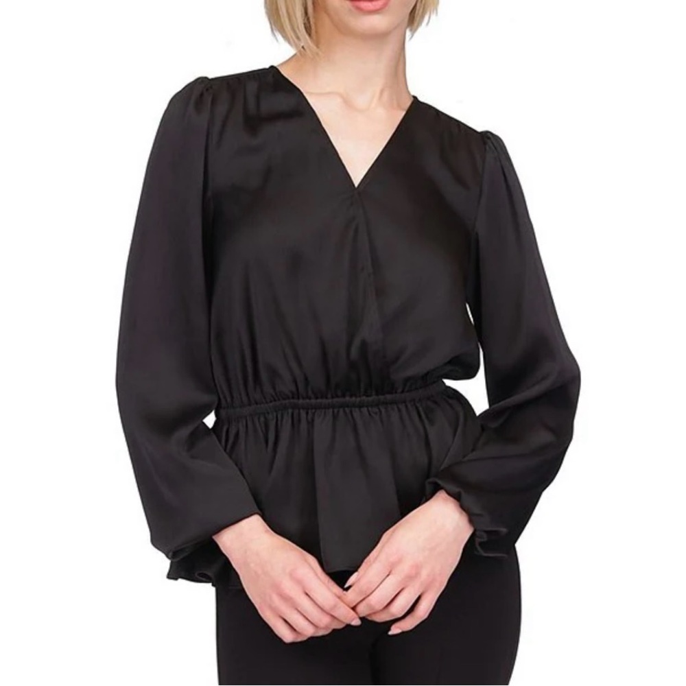 Michael Kors Black Peplum Tie Waist Top